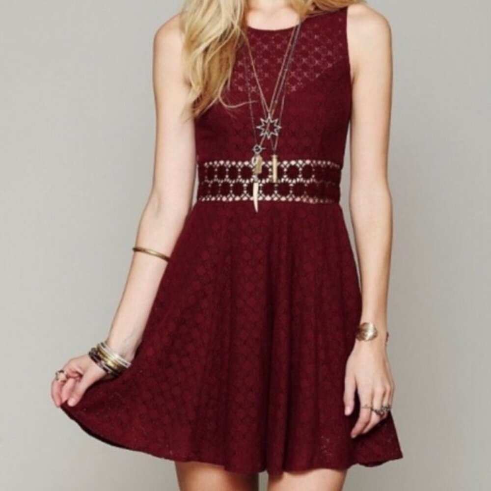 Free People Daisy Chain Burgundy Mini Dress - Size 4